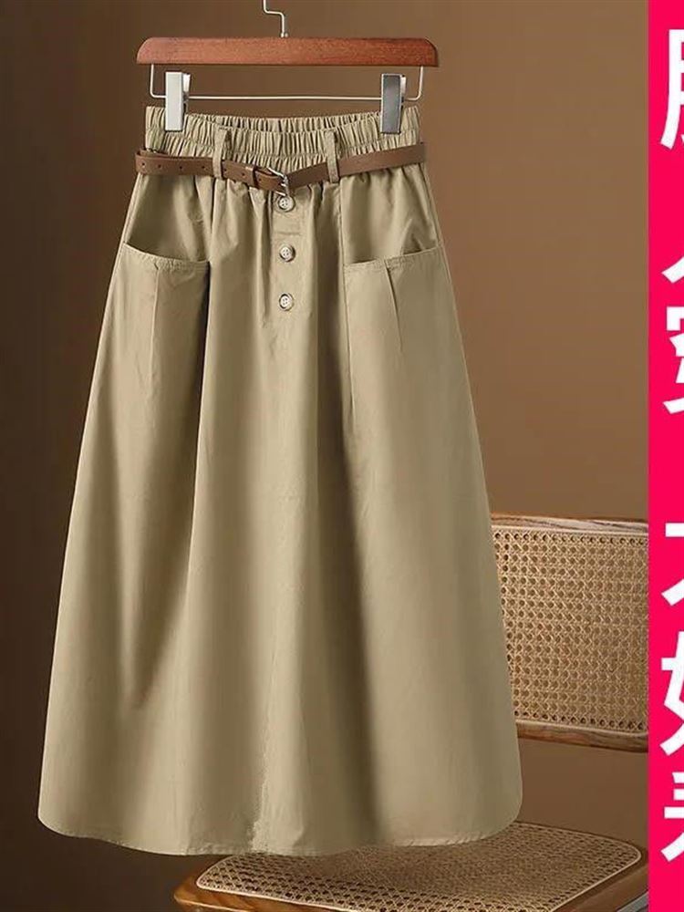 A-Line Skirt Midi - Fashionable Three-Button Casual Midi Skirt High