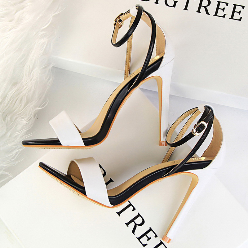Women Fashion Ideas - Women Black-White Concise Leather 11cm High