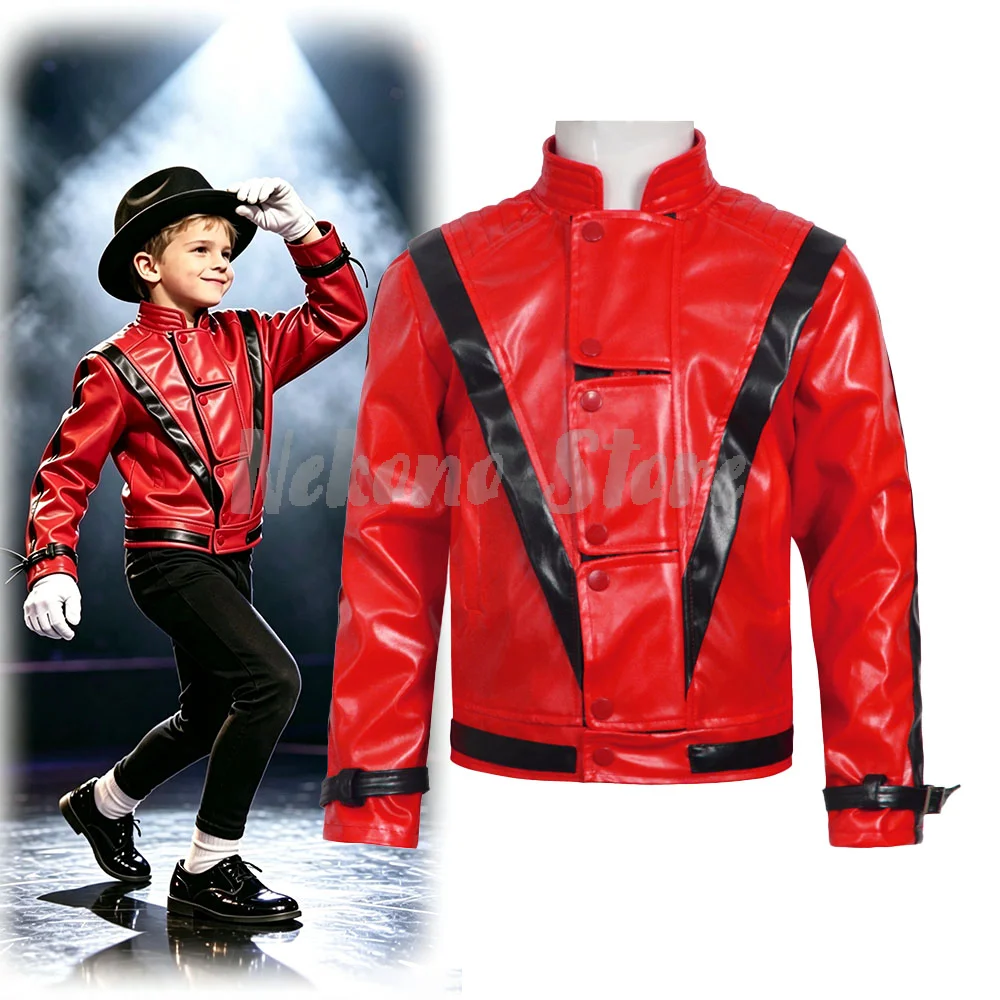 Women'S Fashion Leather Jacket - Michael Jackson Thriller Scary Costume Red