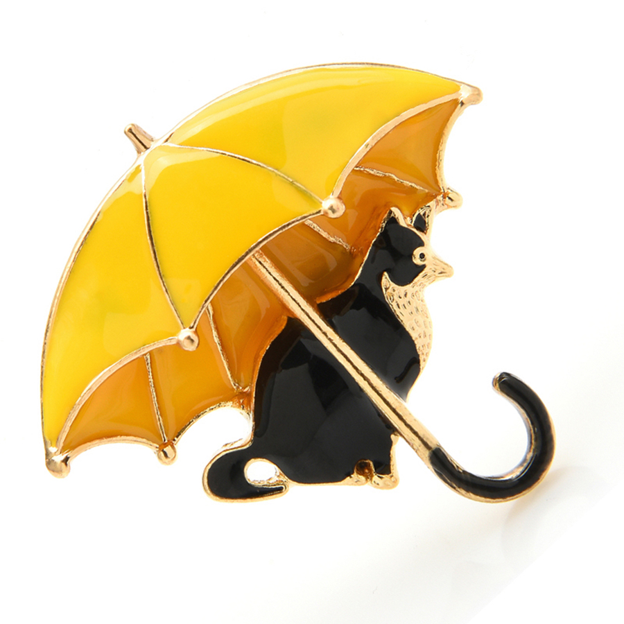 Women'S Fashion Umbrella - Cute Cat Under Umbrella Brooches For