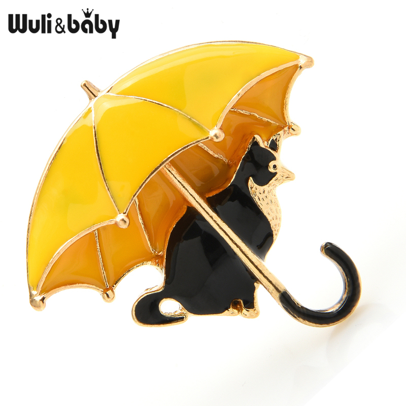 Women'S Fashion Umbrella - Wuli&baby Cute Cat Under Umbrella Brooches