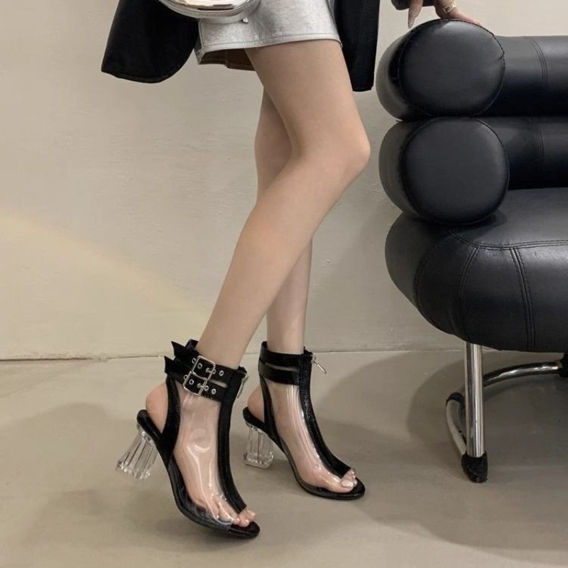 Fashion Women Belt - Crystal Heel Zip Sandals Summer New