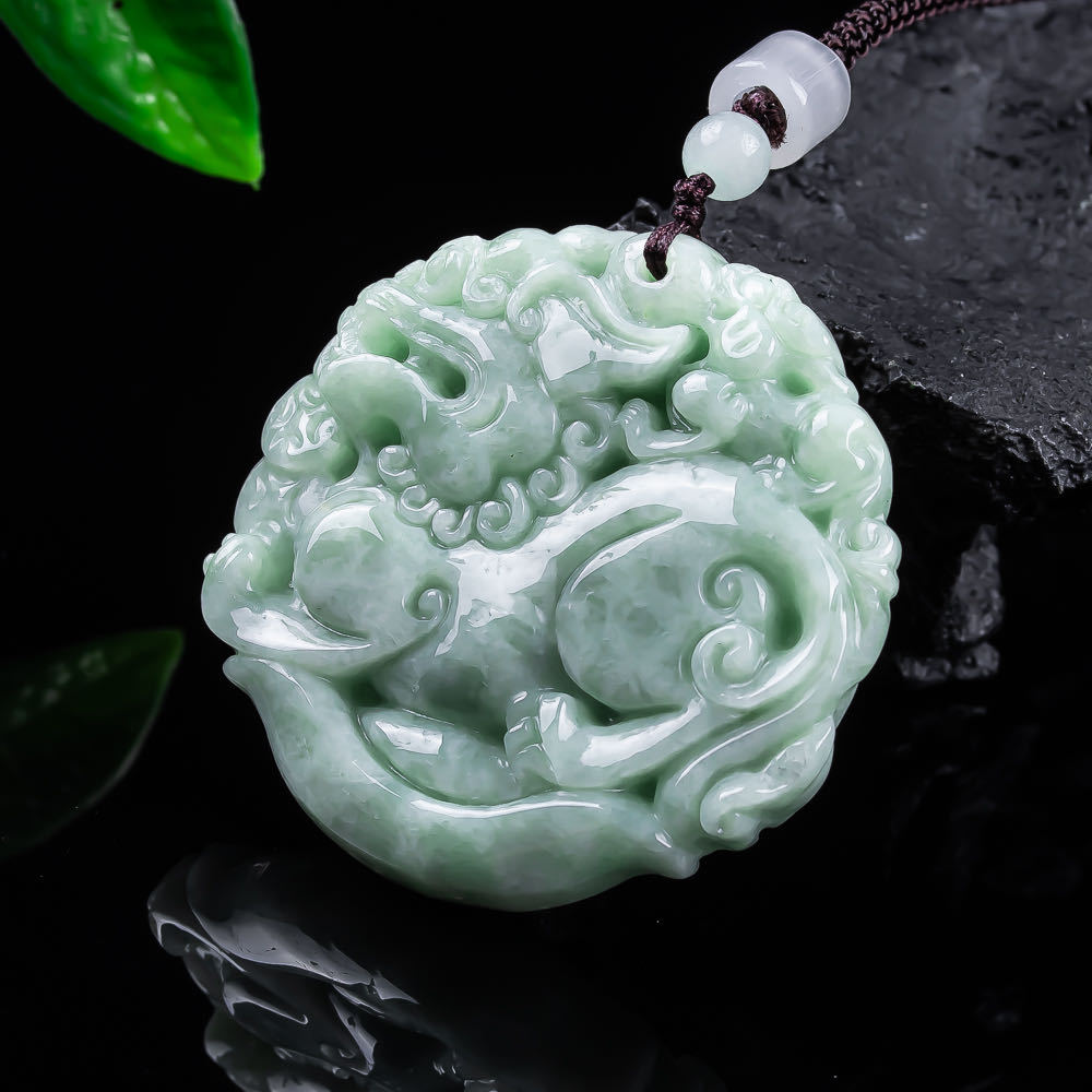 Women'S Fashion - Natural Myanmar Jadeite Pixiu Pendant Necklace