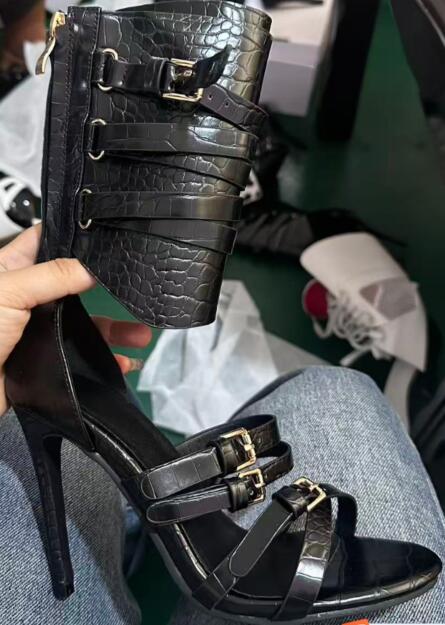 Sexy Black Leather Open Toe Cr - Fashion Women Belt recension och pris