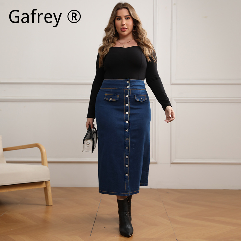 Plus Size High Waist Button Fr - A-Line Skirt Midi recension och pris