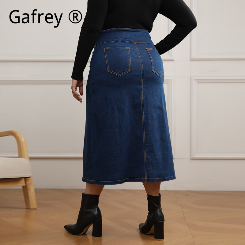 Plus Size High Waist Button Fr - A-Line Skirt Midi recension och pris