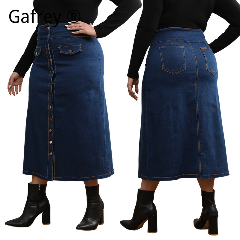 Plus Size High Waist Button Fr - A-Line Skirt Midi recension och pris