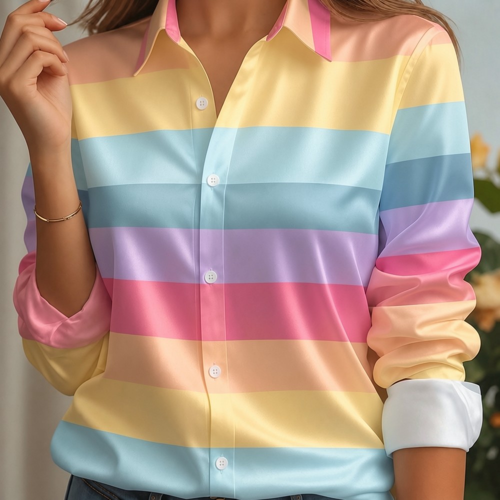 Women Satin Lapel Collar Shirt - Women Fashion Outfits recension och pris