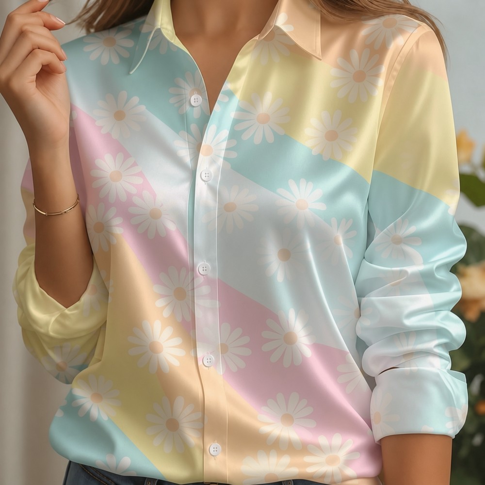 Women Satin Lapel Collar Shirt - Women Fashion Outfits recension och pris