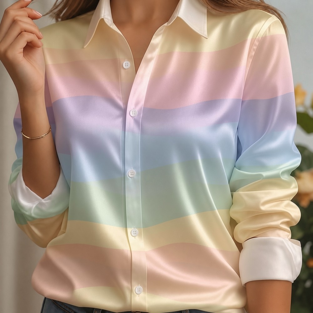 Women Satin Lapel Collar Shirt - Women Fashion Outfits recension och pris
