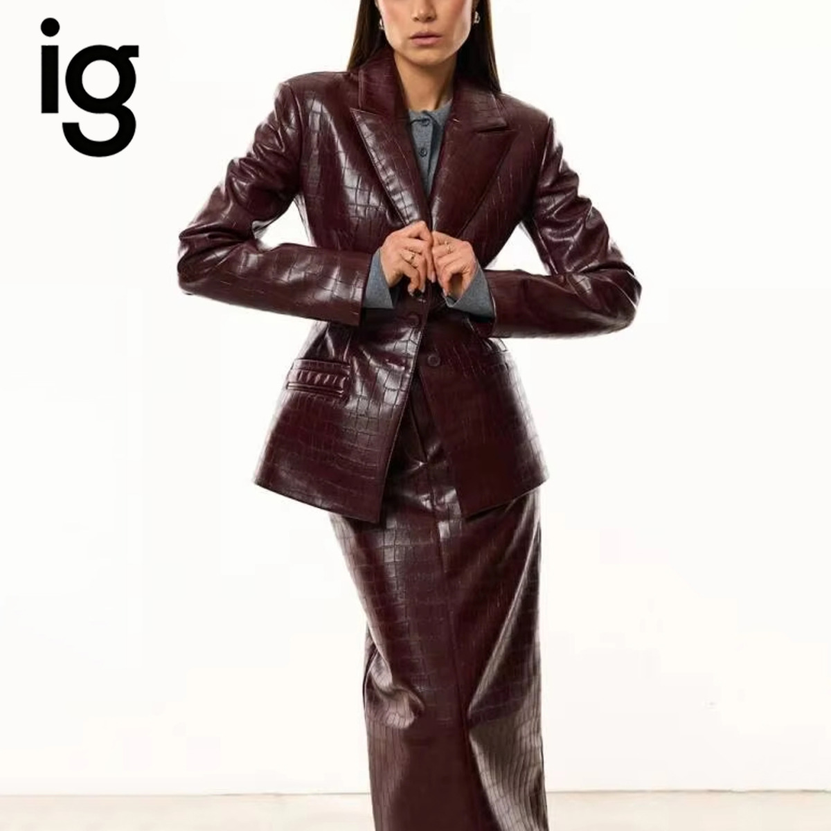 IG Women Burgundy Croc Faux Le - Women'S Fashion Leather Jacket recension och pris