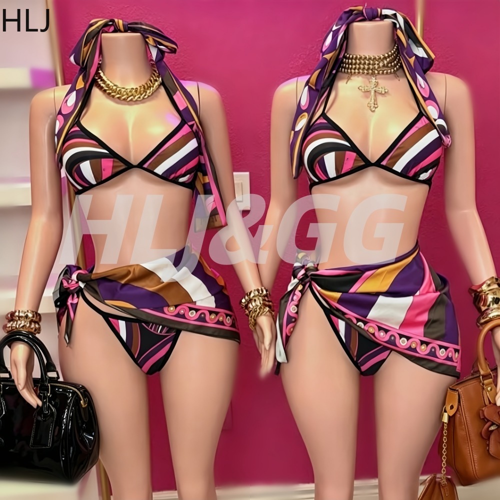 HLJ Women 4Piece Print Bikini  - Printed Wrap Skirt recension och pris