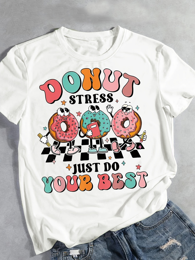 Cartoon Donut Print T-shirt, S - Women'S Fashion Trends 2026 Spring Summer recension och pris