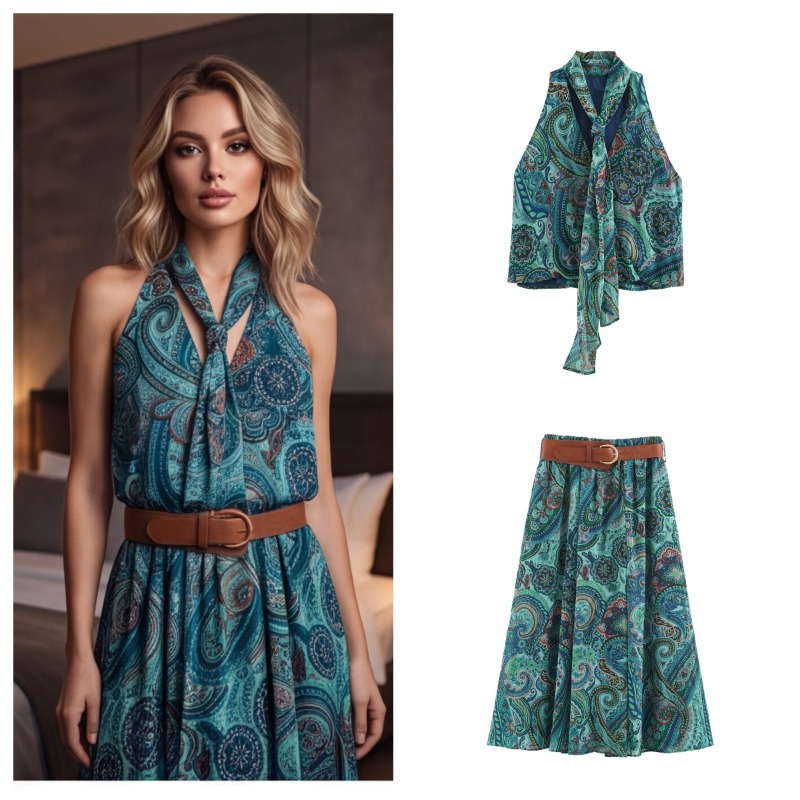 Vintage Printed Belt Long Skir - A-Line Skirt Midi recension och pris