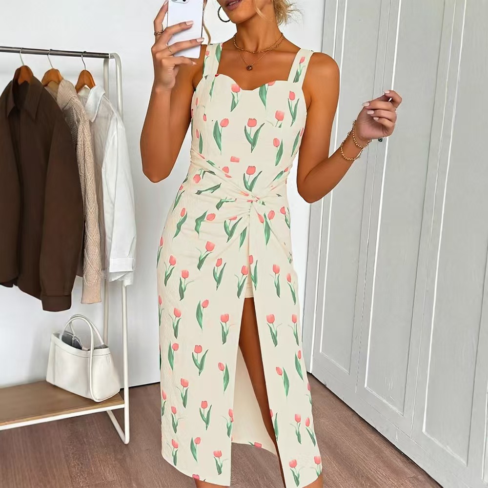 Fashionable Floral Print Crop  - A-Line Skirt Midi recension och pris