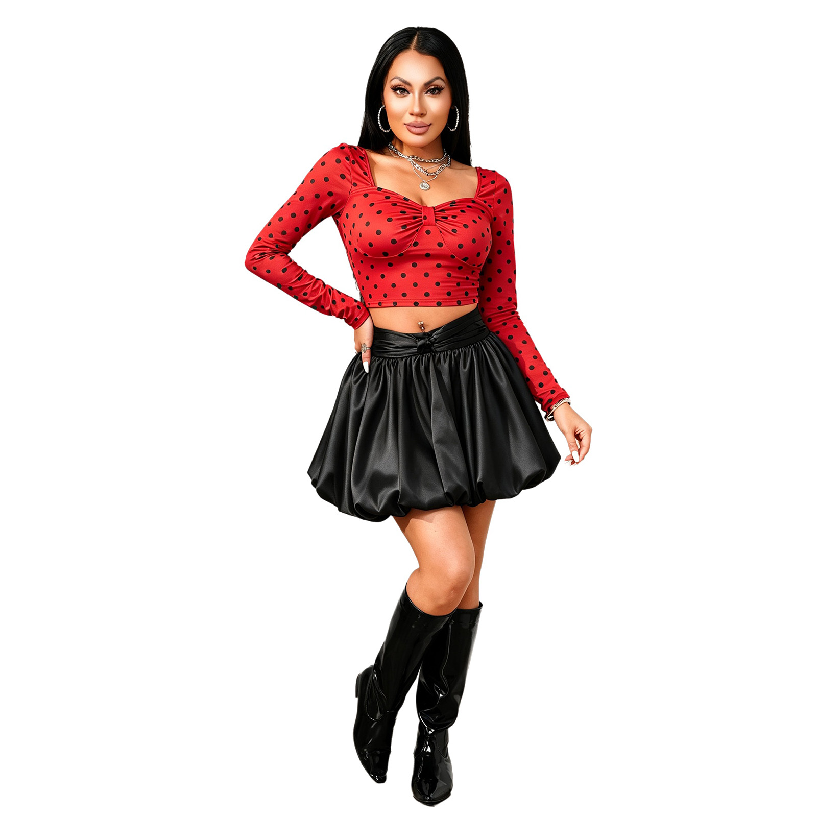 Womens Long Sleeve Polka Dot C - Women Fashion Outfits recension och pris